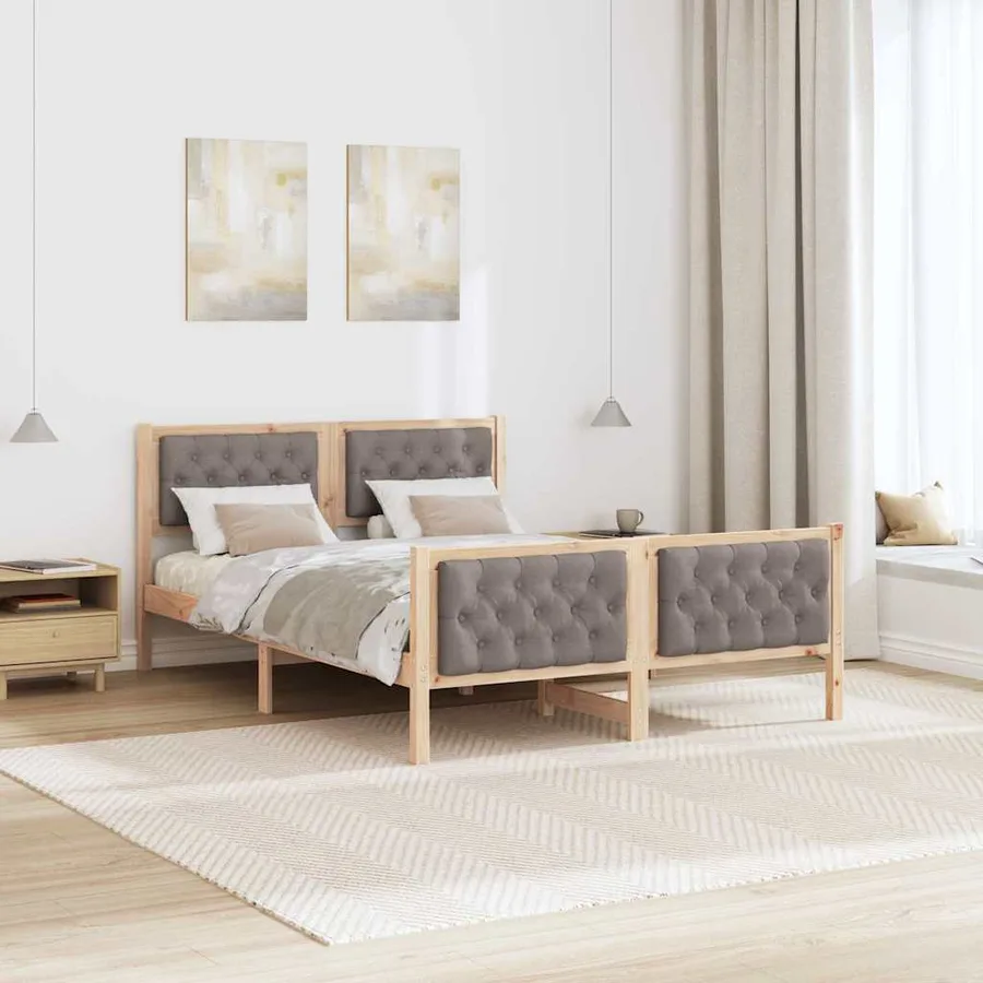 Cadre de lit avec tête de lit Taupe 140 x 200 cm Pin massif - 4