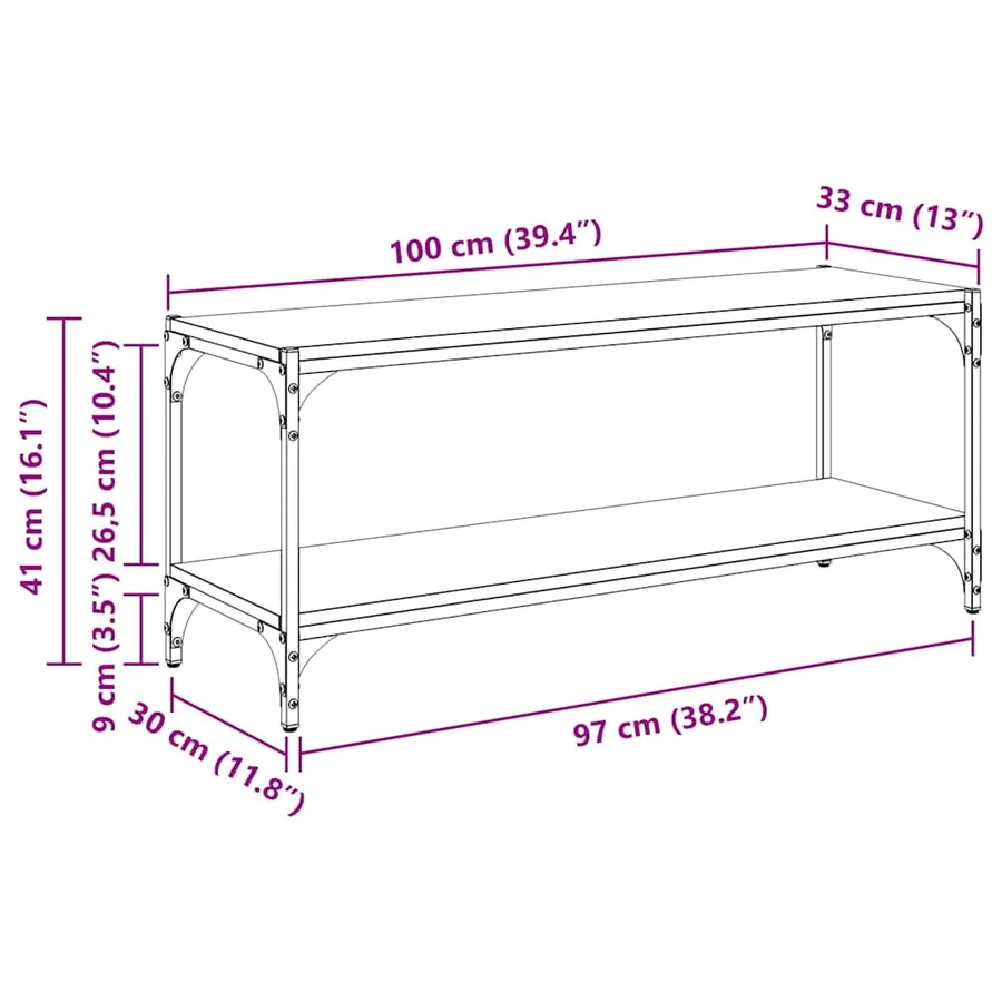 Meuble TV 2 niveaux 100x33x41cm Bois d'ingénierie et fer - 12
