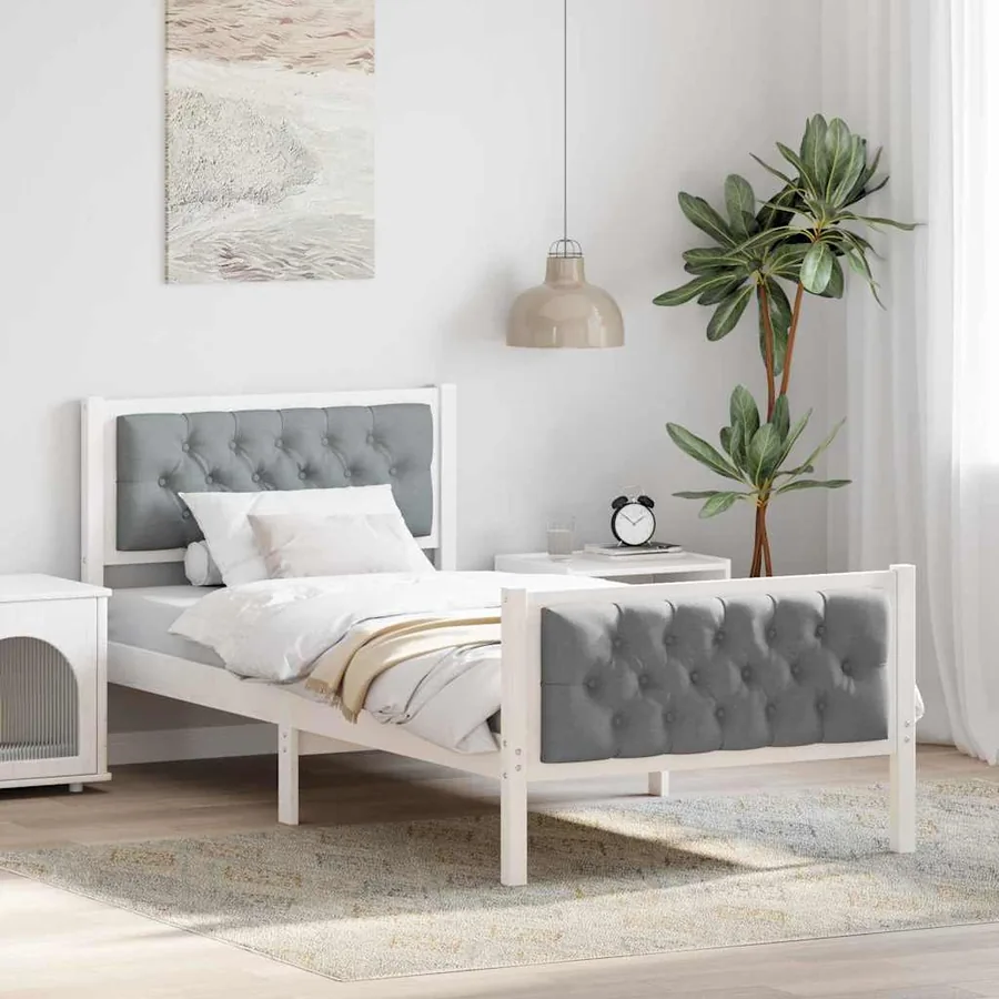 Cadre de lit avec tête de lit Gris clair 90 x 190 cm Pin massif
