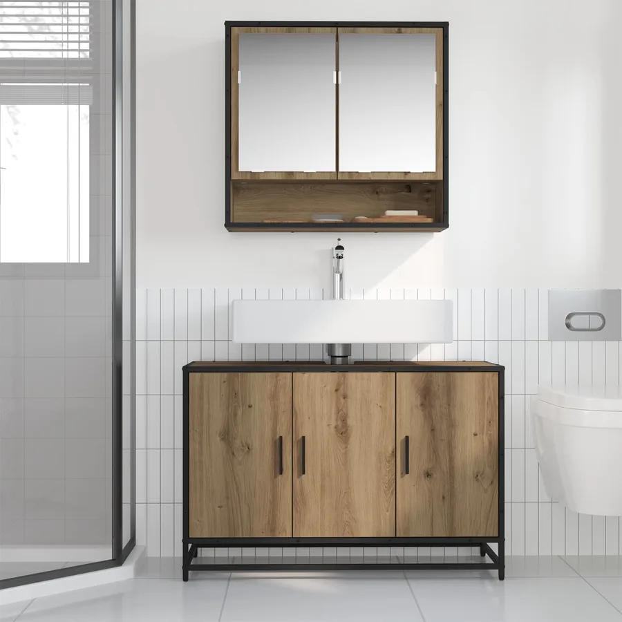 Cabinet de salle de bain Chêne artisanal 90 x 33 x 60 cm - 4