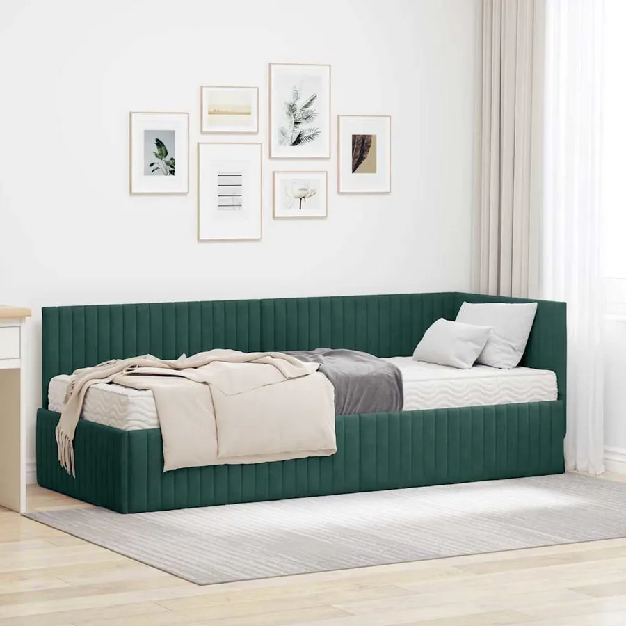 Cadre de lit d'angle avec matelas 2 pcs Vert Velours