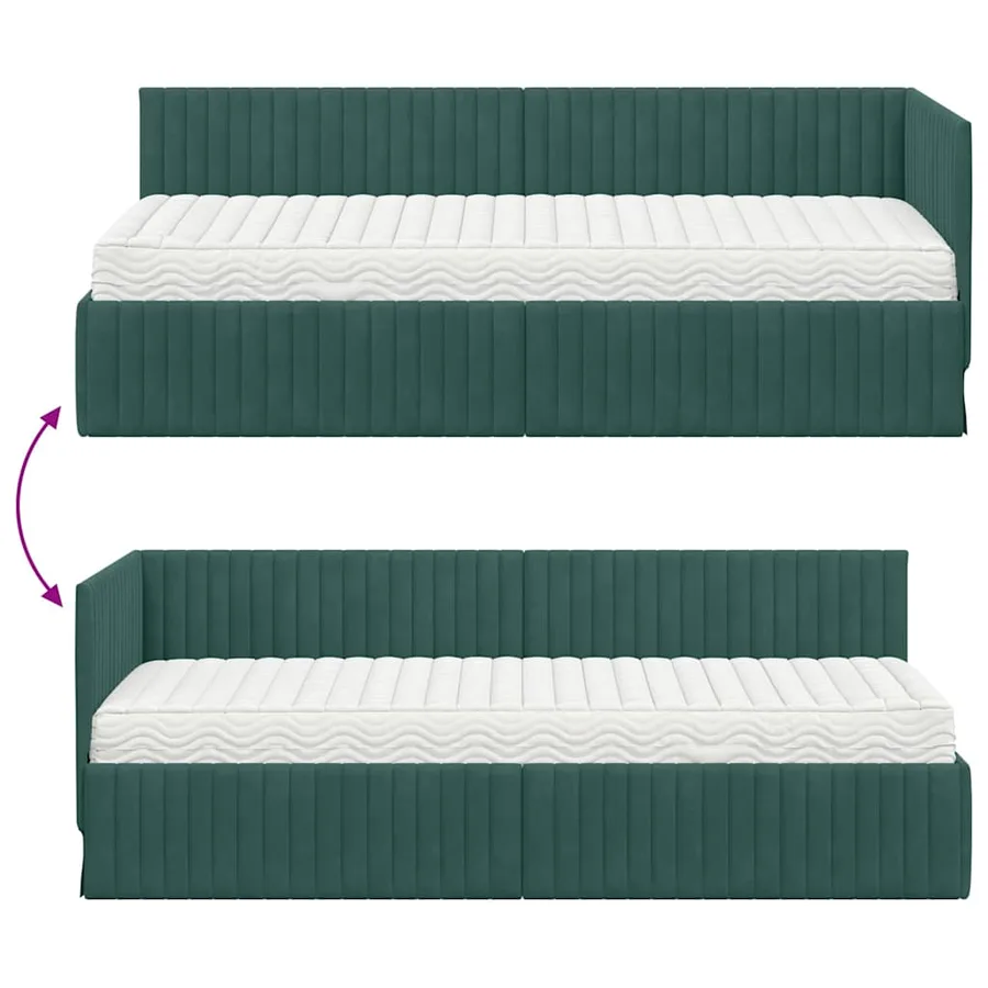 Cadre de lit d'angle avec matelas 2 pcs Vert Velours - 12