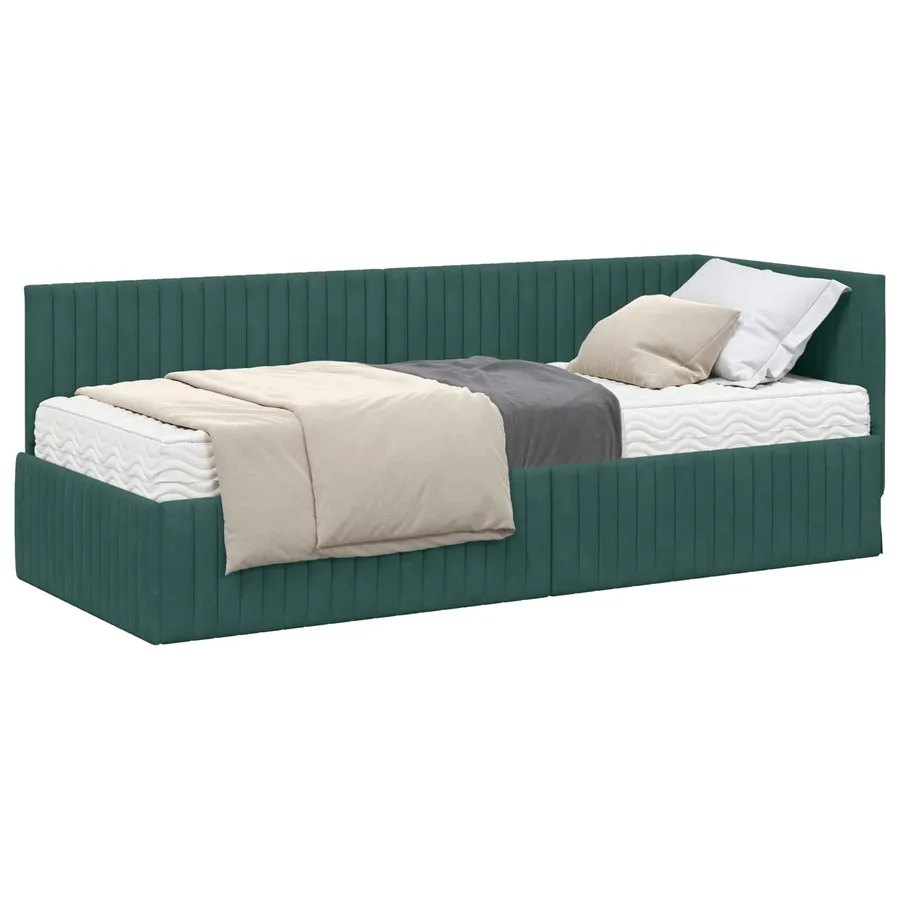 Cadre de lit d'angle avec matelas 2 pcs Vert Velours - 2