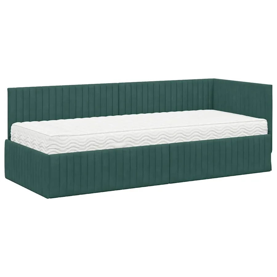 Cadre de lit d'angle avec matelas 2 pcs Vert Velours - 4