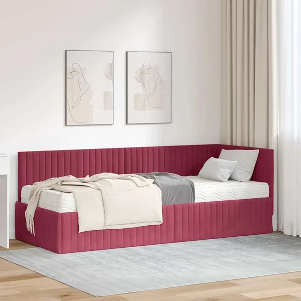 Cadre de lit d'angle avec matelas 2 pcs Vert Velours