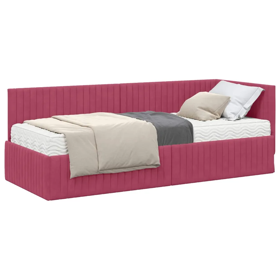 Cadre de lit d'angle avec matelas 2 pcs Vert Velours - 2