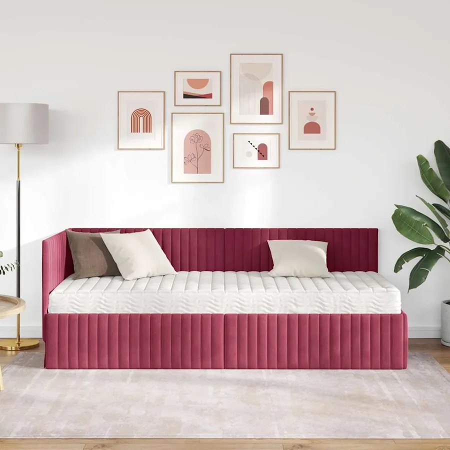 Cadre de lit d'angle avec matelas 2 pcs Vert Velours - 3