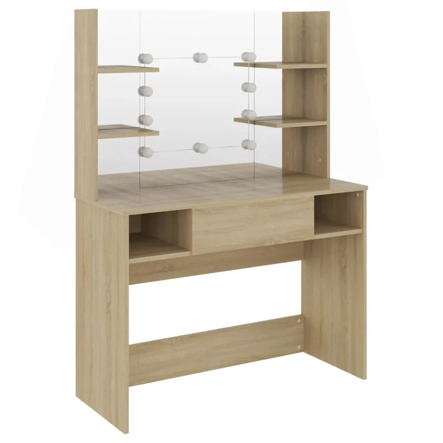Table de maquillage avec éclairage LED 100x40x135 cm MDF Chêne - 2