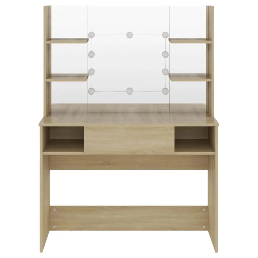 Table de maquillage avec éclairage LED 100x40x135 cm MDF Chêne - 3