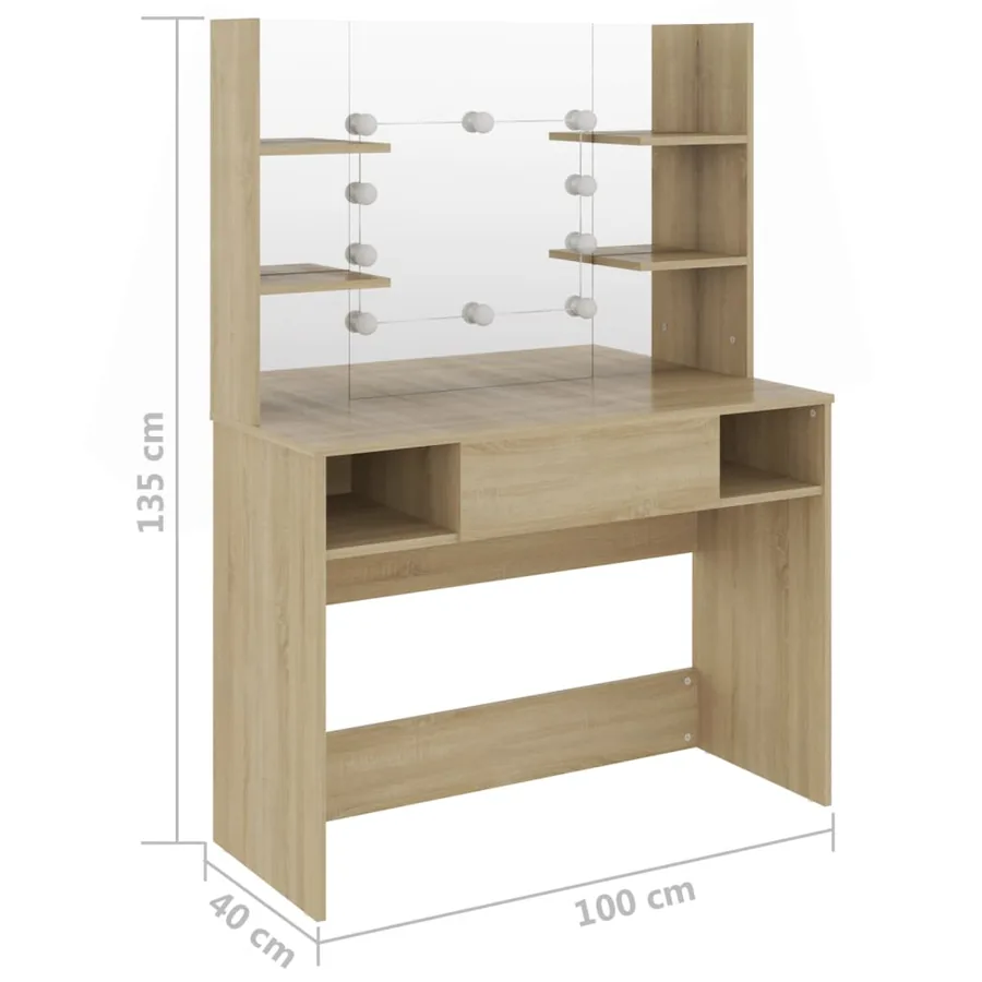 Table de maquillage avec éclairage LED 100x40x135 cm MDF Chêne - 6