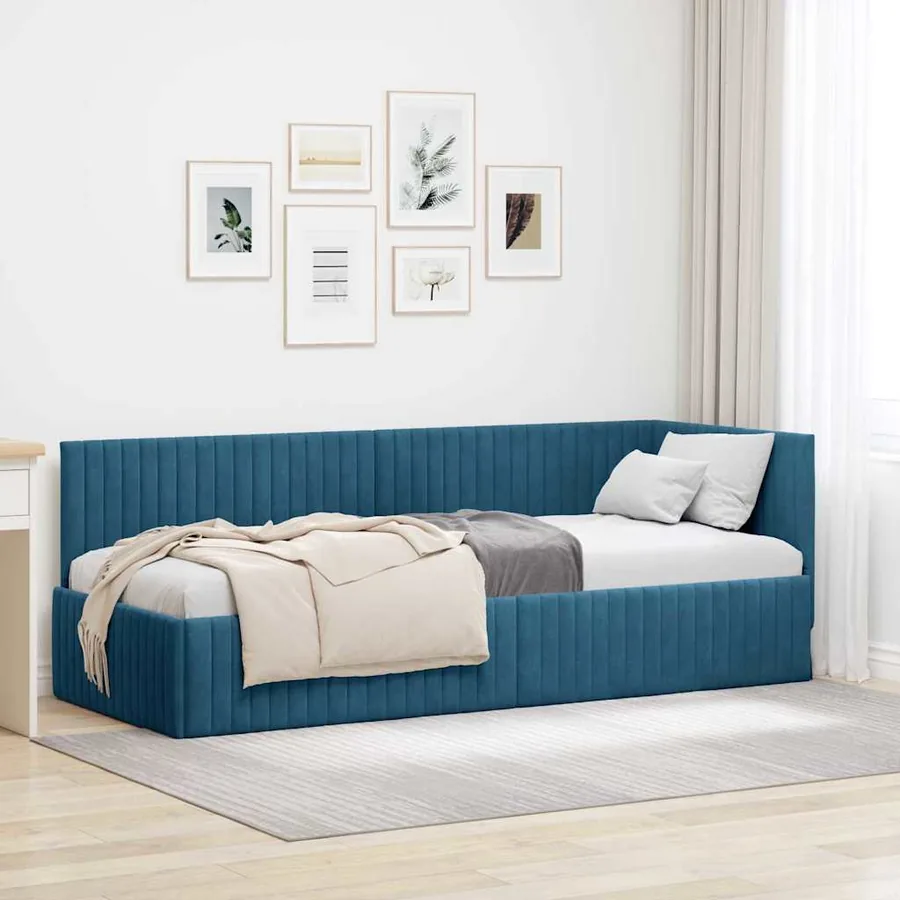 Cadre de lit d'angle Bleu 80 cm x 200 cm Velours