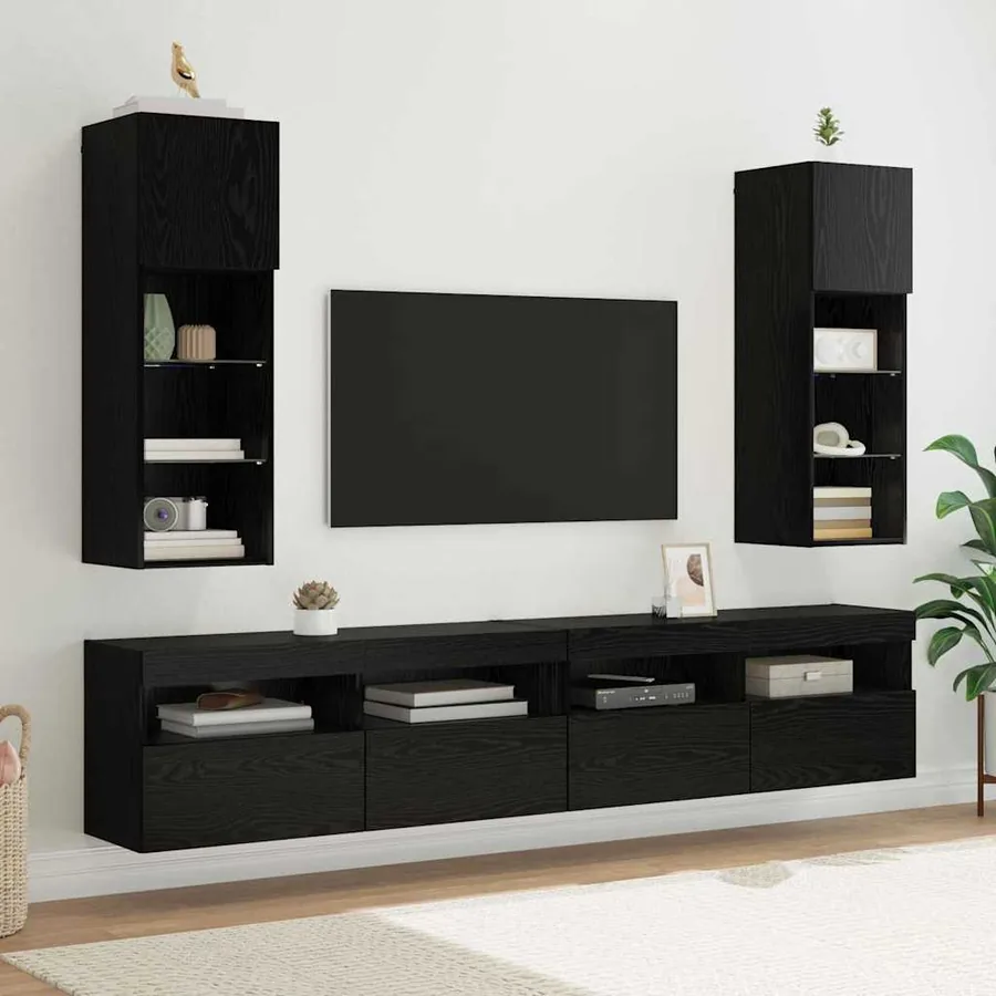 Meubles TV muraux avec LED 2 pcs Chêne noir 30,5 x 30 x 90 cm