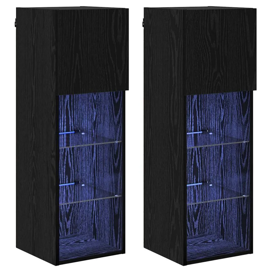 Meubles TV muraux avec LED 2 pcs Chêne noir 30,5 x 30 x 90 cm - 2