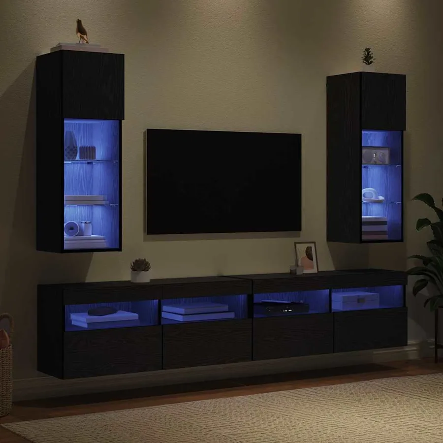 Meubles TV muraux avec LED 2 pcs Chêne noir 30,5 x 30 x 90 cm - 5
