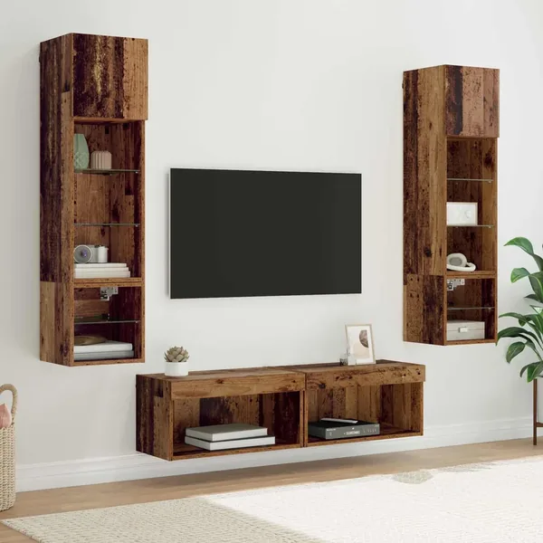 Unité murale de TV 6 pcs Bois Ancien Bois d'ingénierie