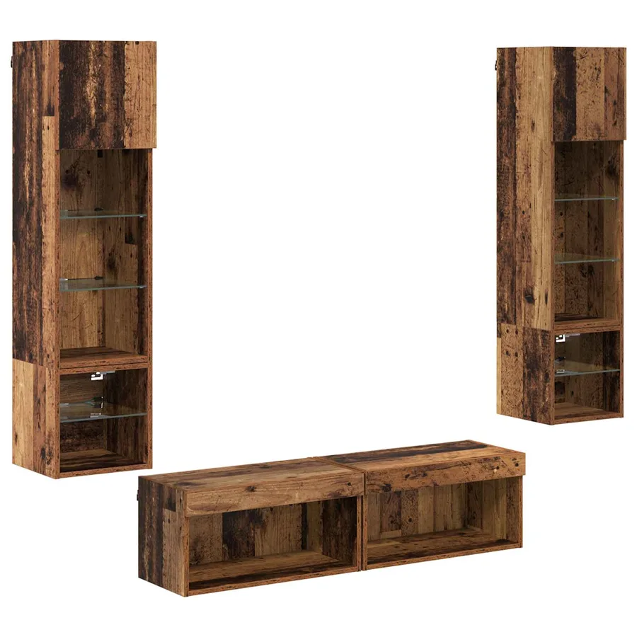 Unité murale de TV 6 pcs Bois Ancien Bois d'ingénierie - 2