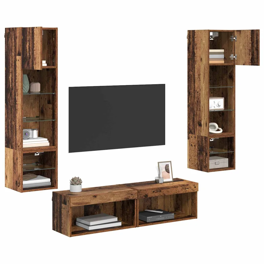 Unité murale de TV 6 pcs Bois Ancien Bois d'ingénierie - 3
