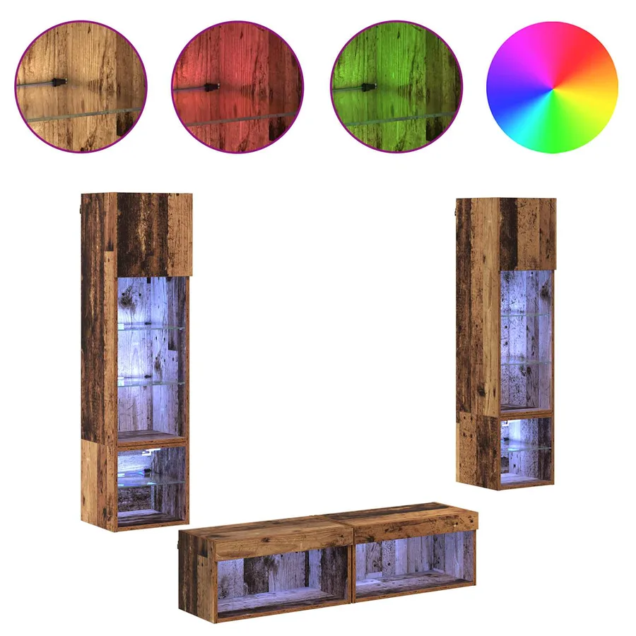 Unité murale de TV 6 pcs Bois Ancien Bois d'ingénierie - 4