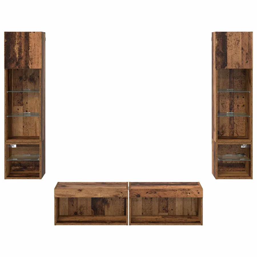 Unité murale de TV 6 pcs Bois Ancien Bois d'ingénierie - 8