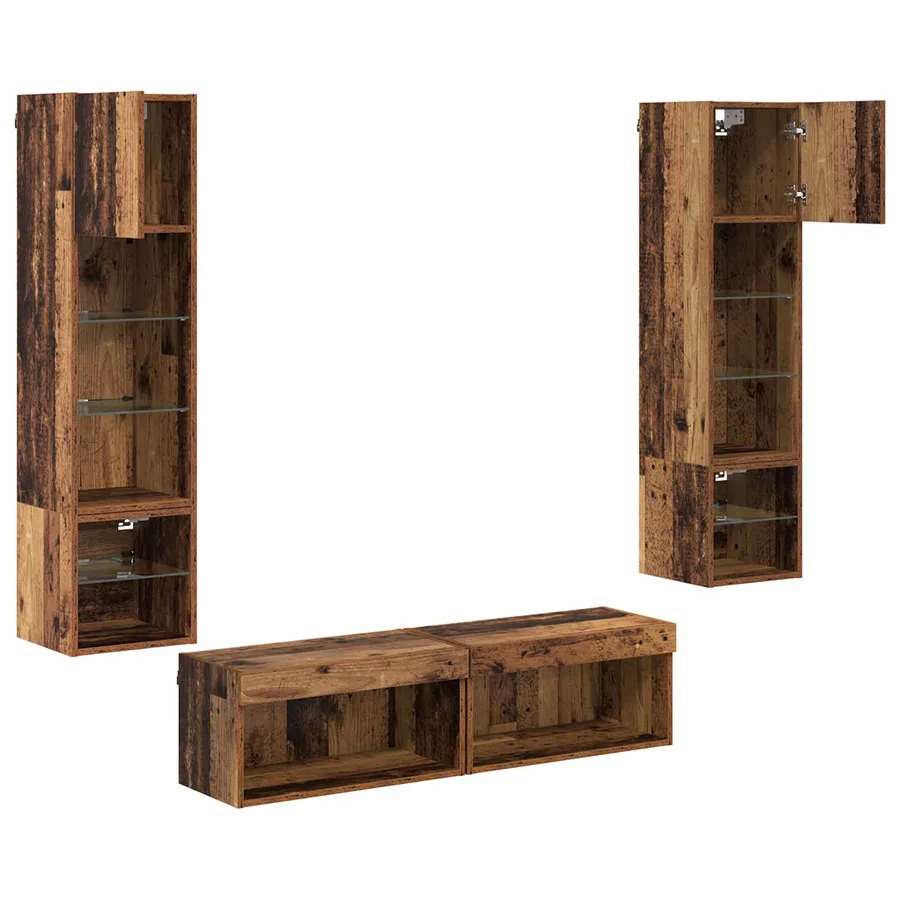 Unité murale de TV 6 pcs Bois Ancien Bois d'ingénierie - 9