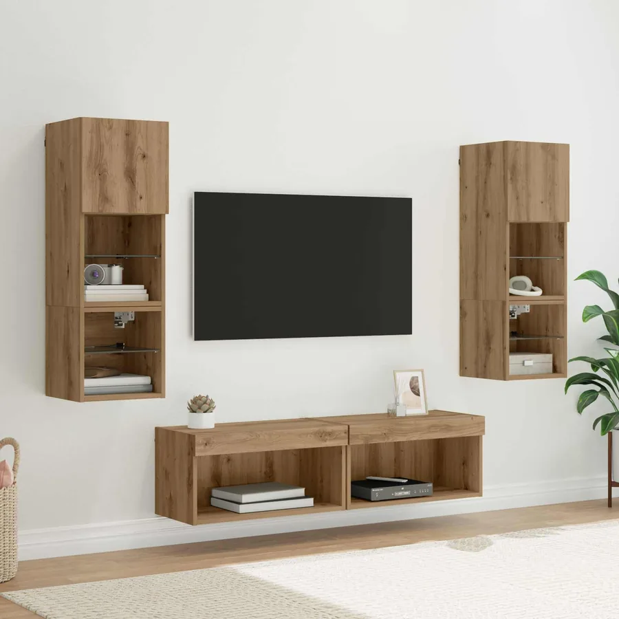 Unité murale de TV 6 pcs Chêne artisanal Bois d'ingénierie