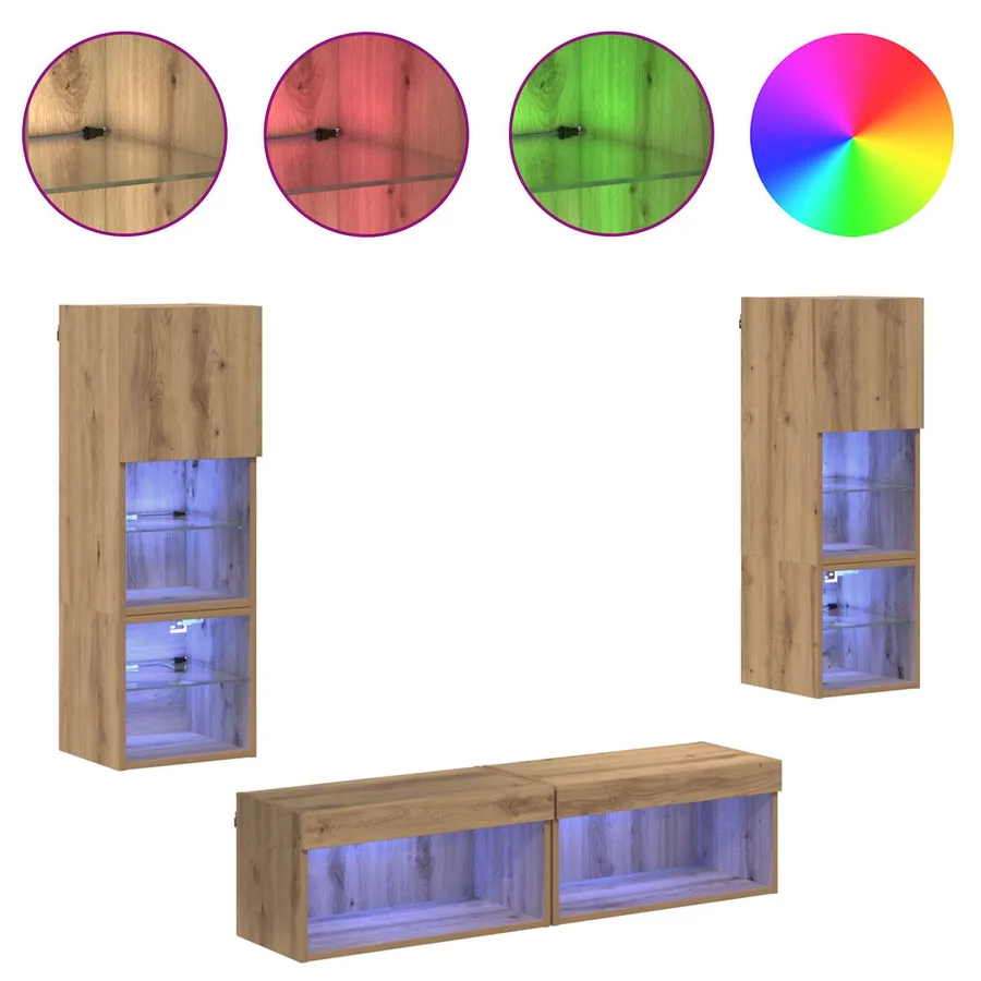 Unité murale de TV 6 pcs Chêne artisanal Bois d'ingénierie - 4