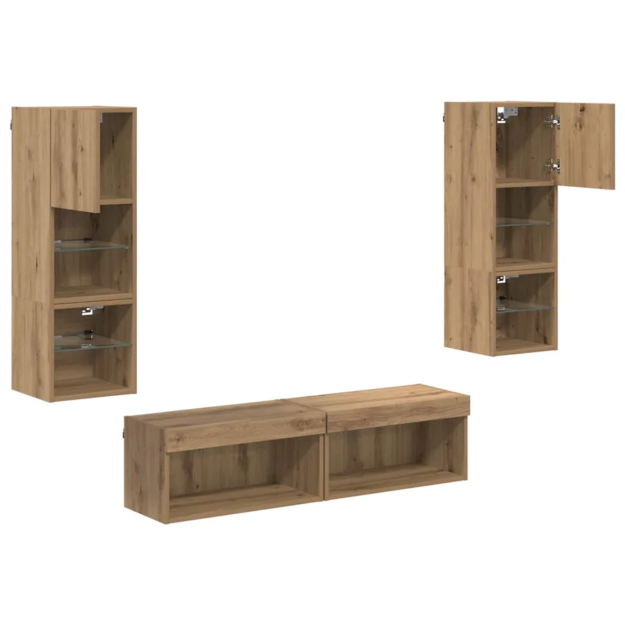 Unité murale de TV 6 pcs Chêne artisanal Bois d'ingénierie - 9