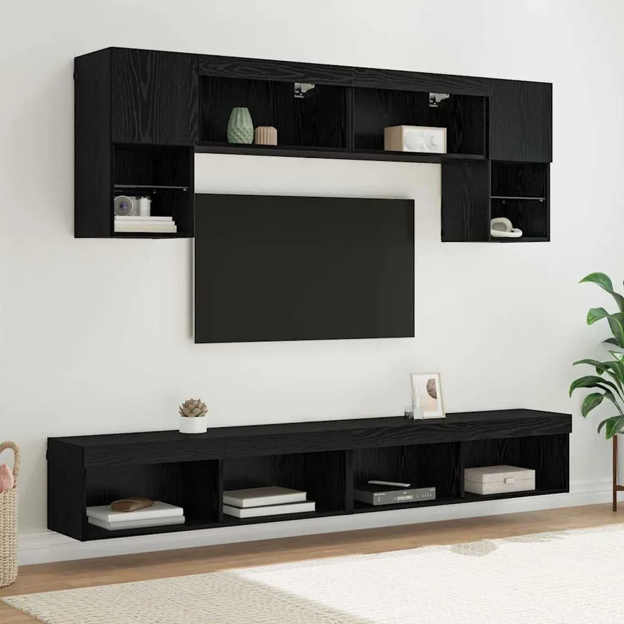 Unités murales TV avec LED 6 pcs Chêne noir Bois d'ingénierie