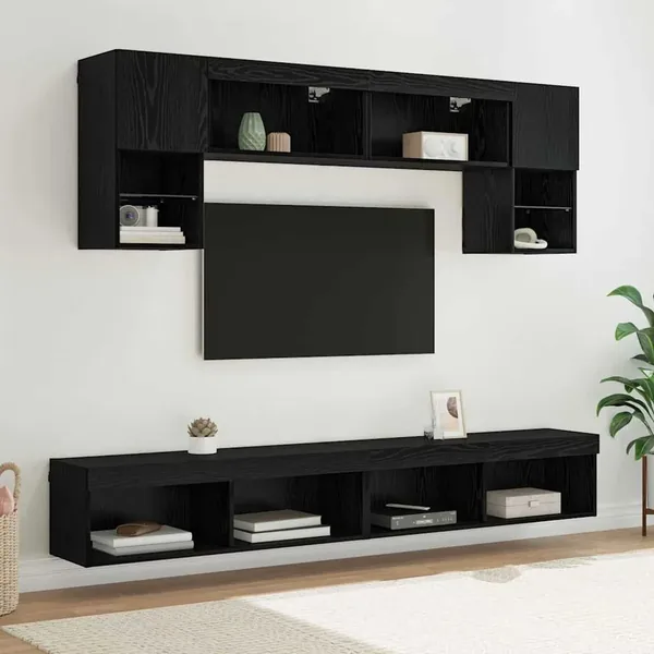 Unités murales TV avec LED 6 pcs Chêne noir Bois d'ingénierie