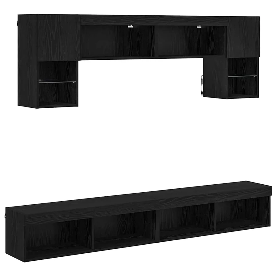 Unités murales TV avec LED 6 pcs Chêne noir Bois d'ingénierie - 2