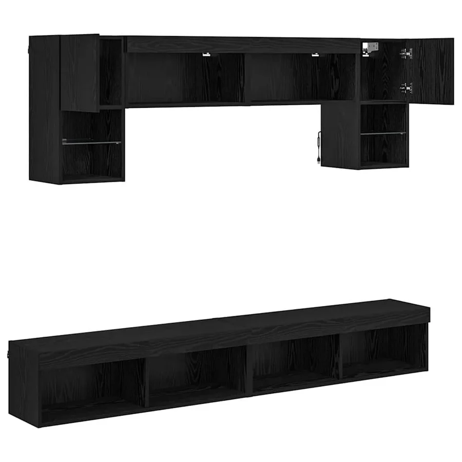 Unités murales TV avec LED 6 pcs Chêne noir Bois d'ingénierie - 9