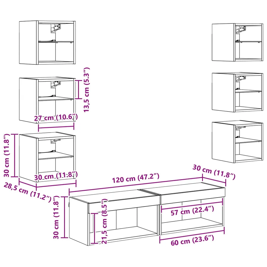 Meuble TV 8 pcs Chêne artisanal Verre - 13