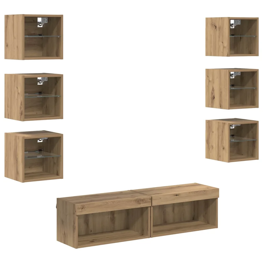 Meuble TV 8 pcs Chêne artisanal Verre - 2