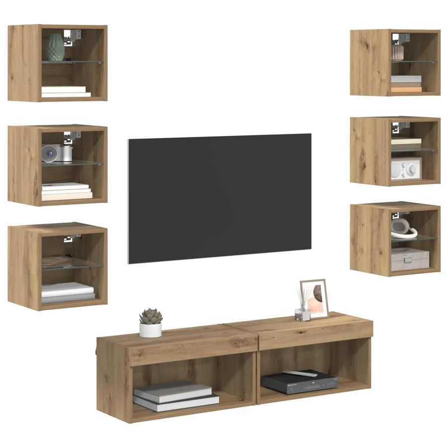Meuble TV 8 pcs Chêne artisanal Verre - 3