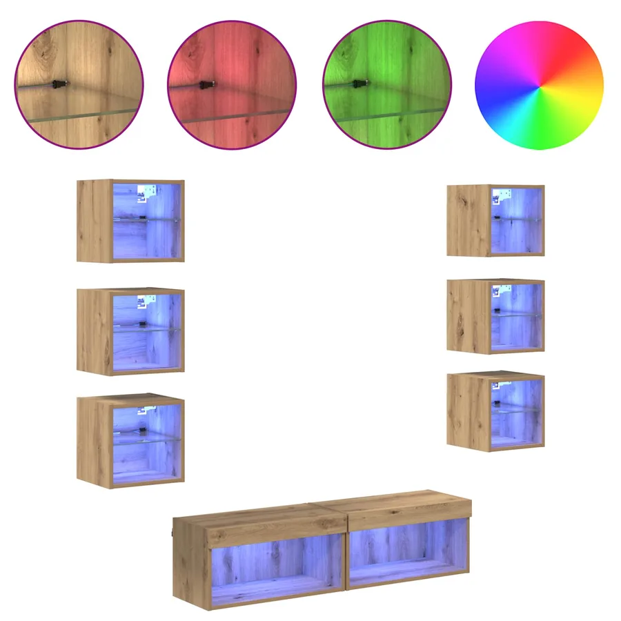 Meuble TV 8 pcs Chêne artisanal Verre - 4