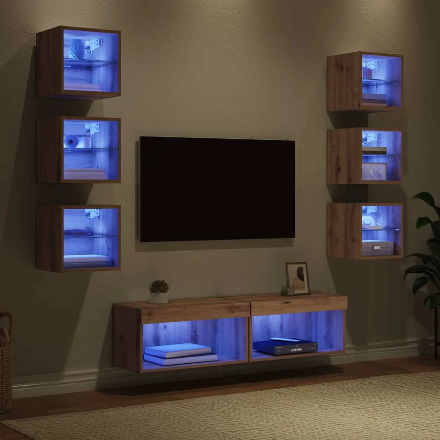 Meuble TV 8 pcs Chêne artisanal Verre - 5