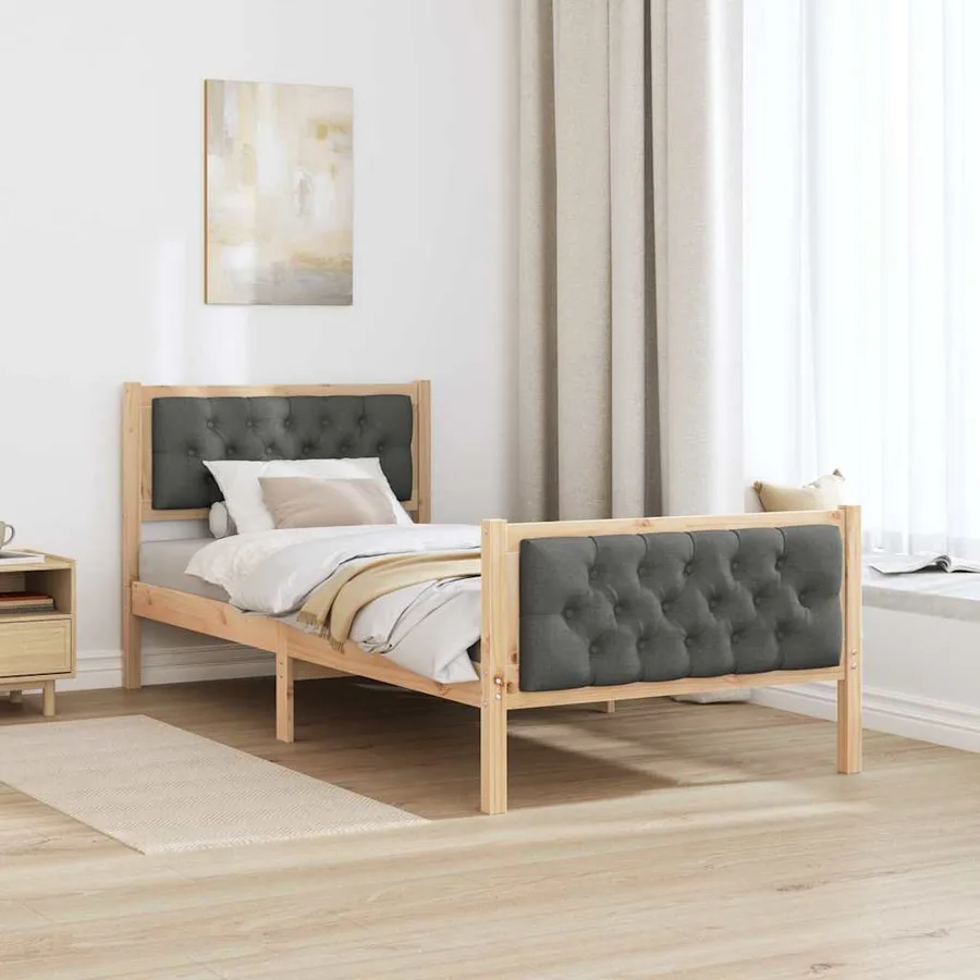 Cadre de lit avec tête de lit Gris foncé 90 x 200 cm Pin massif - 4