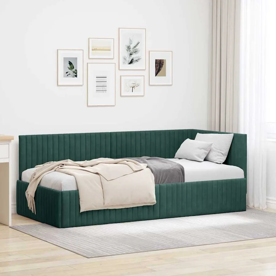 Cadre de lit d'angle Vert foncé 90 cm x 190 cm Velours