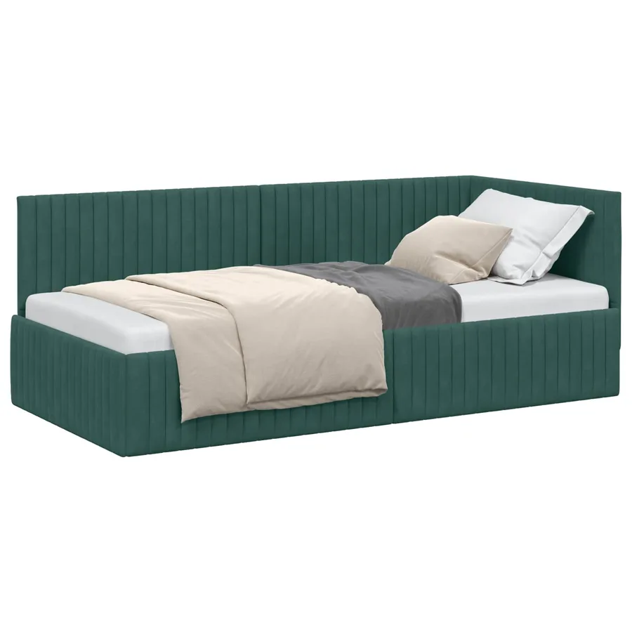 Cadre de lit d'angle Vert foncé 90 cm x 190 cm Velours - 2