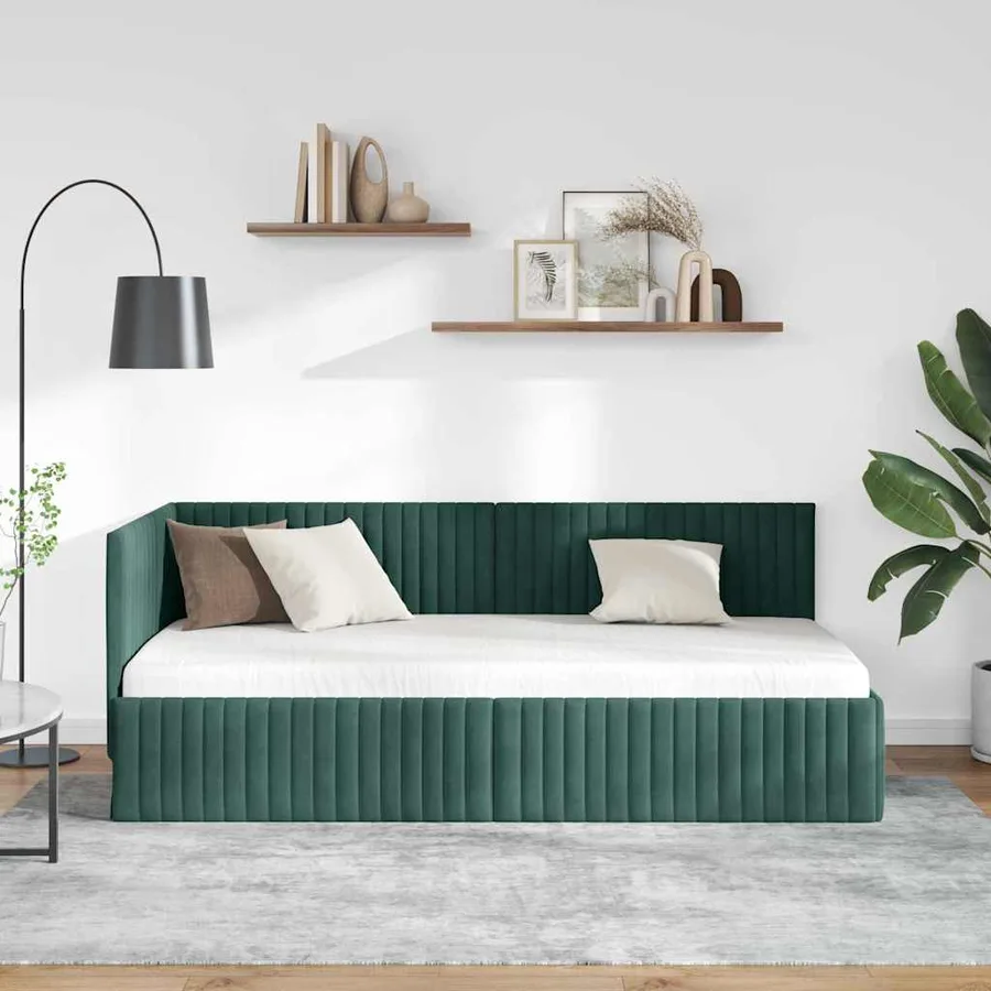 Cadre de lit d'angle Vert foncé 90 cm x 190 cm Velours - 3
