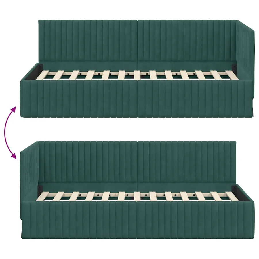 Cadre de lit d'angle Vert foncé 90 cm x 190 cm Velours - 9