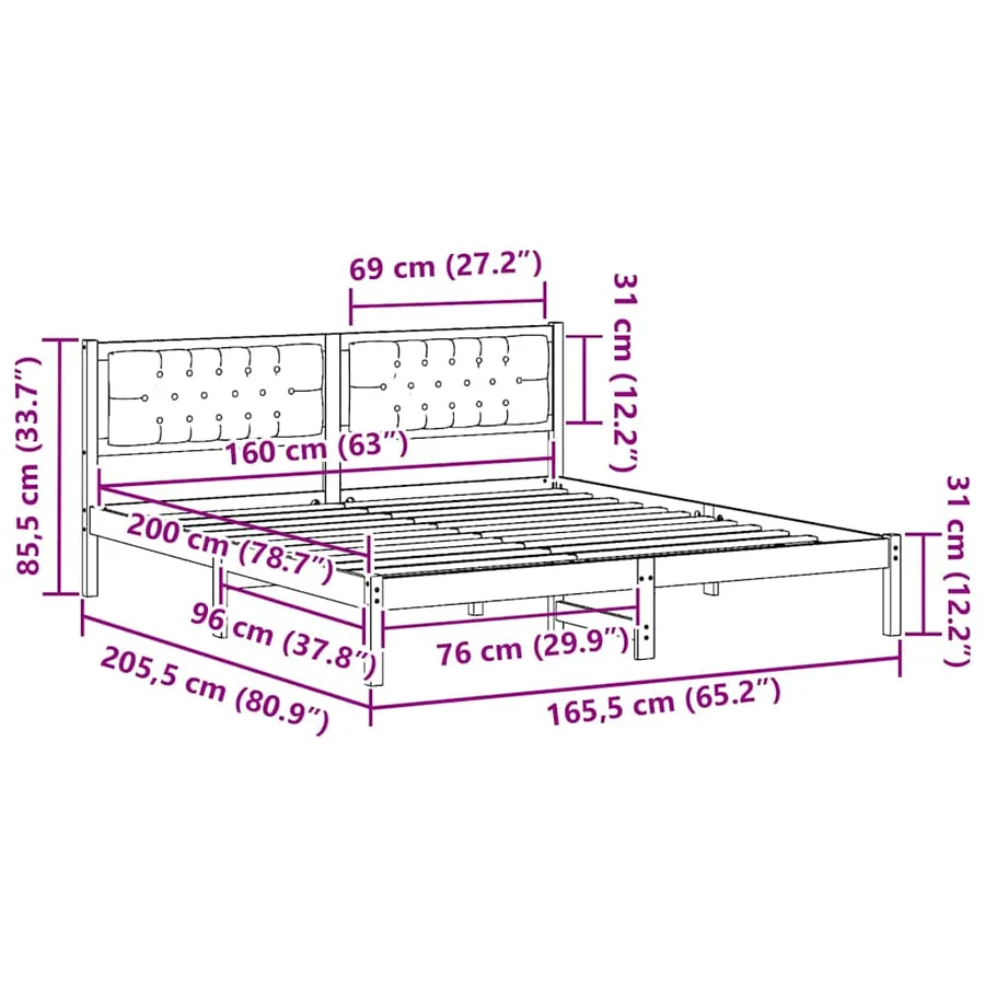 Cadre de lit Gris clair 160 x 200 cm Pin massif - 11