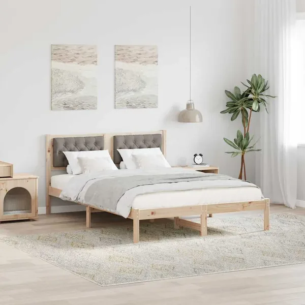 Cadre de lit avec tête de lit Taupe 140 x 190 cm Pin massif
