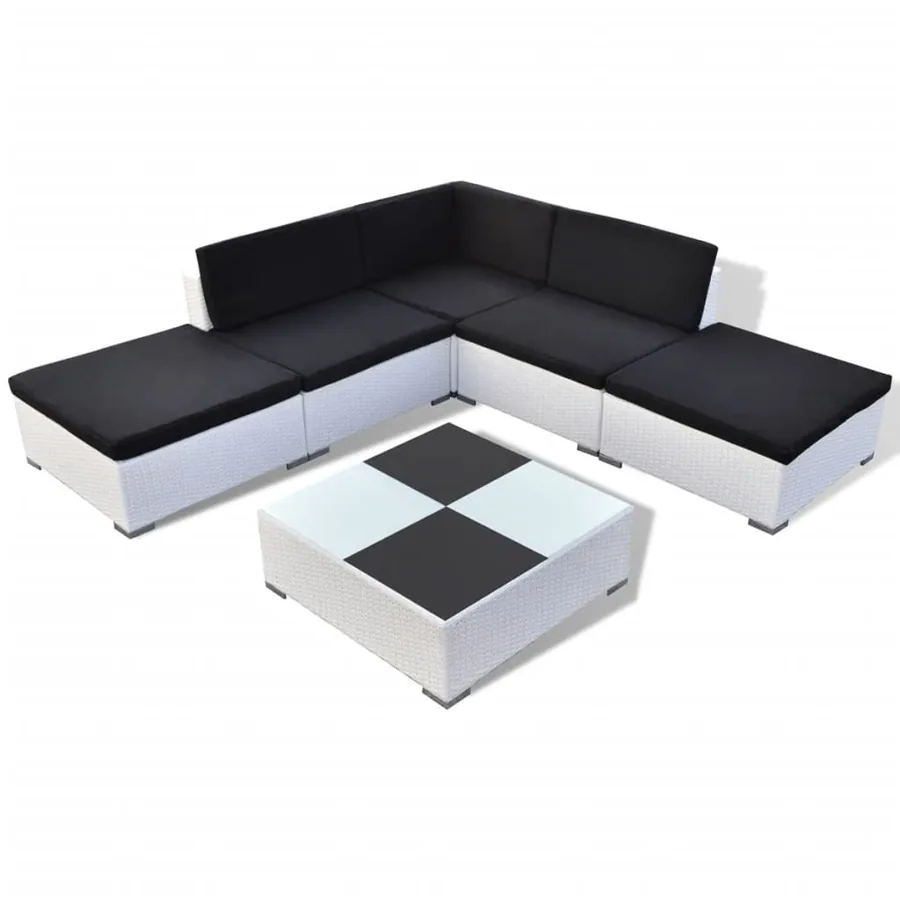 Salon de jardin 6 pcs avec coussins Résine tressée Blanc - 2