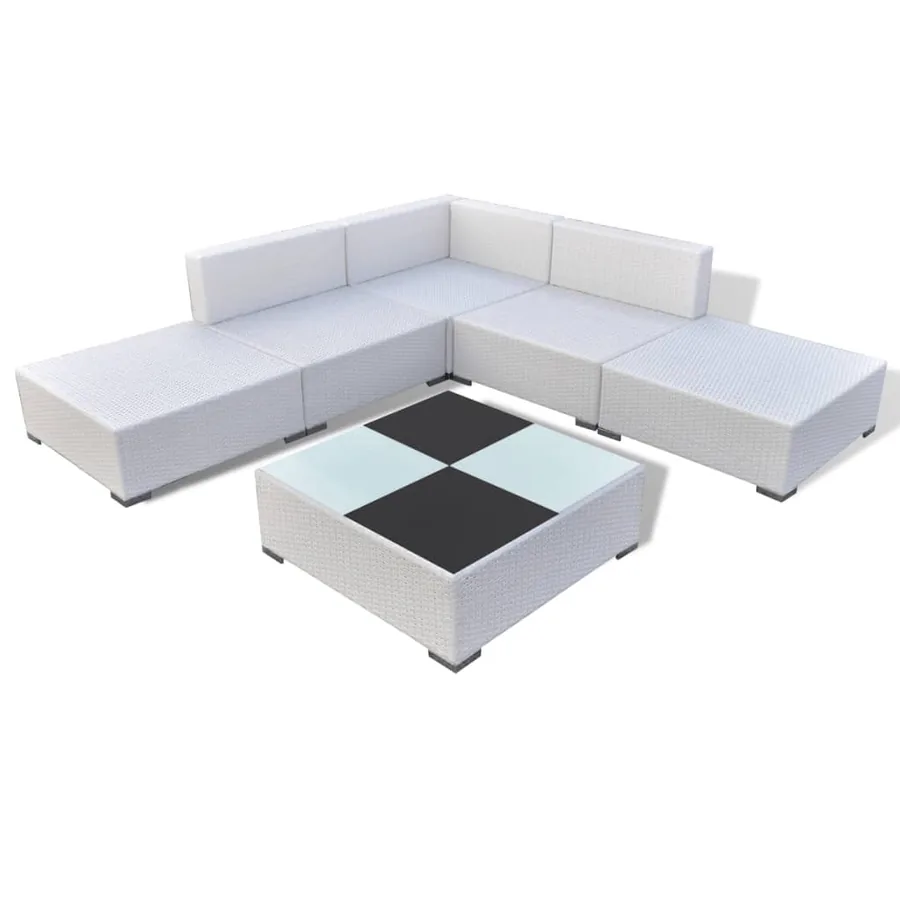 Salon de jardin 6 pcs avec coussins Résine tressée Blanc - 3