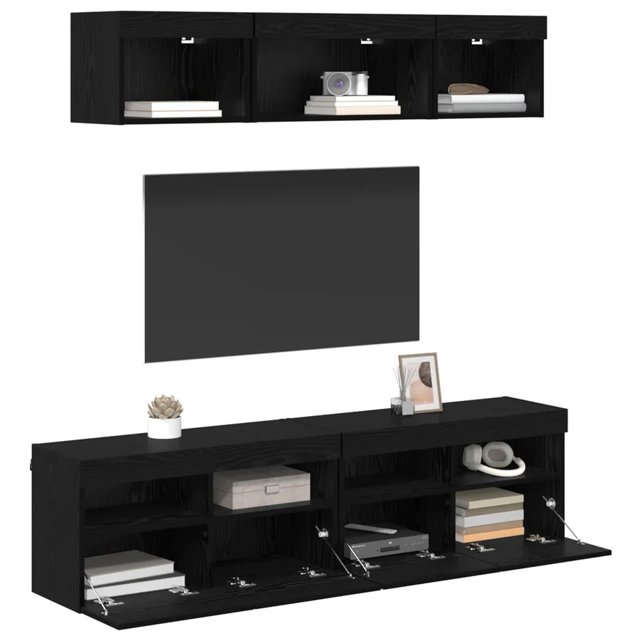 Unités murales TV avec LED 5 pcs Chêne noir 80 x 30 x 40 cm - 3