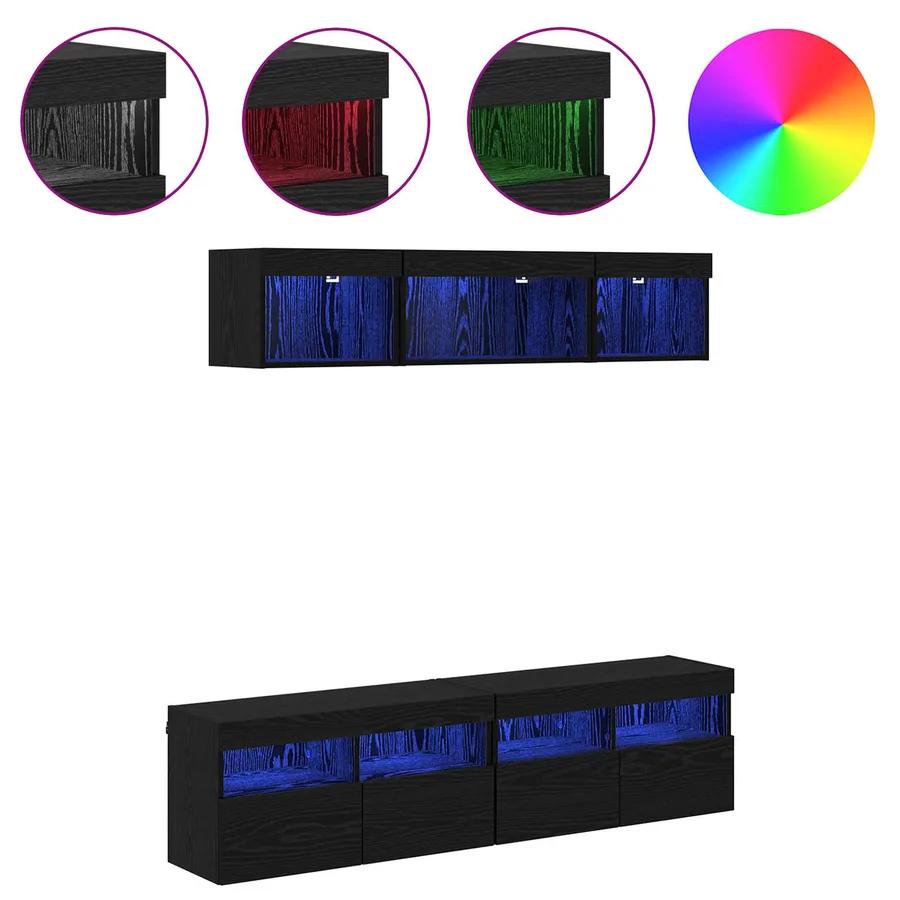 Unités murales TV avec LED 5 pcs Chêne noir 80 x 30 x 40 cm - 4