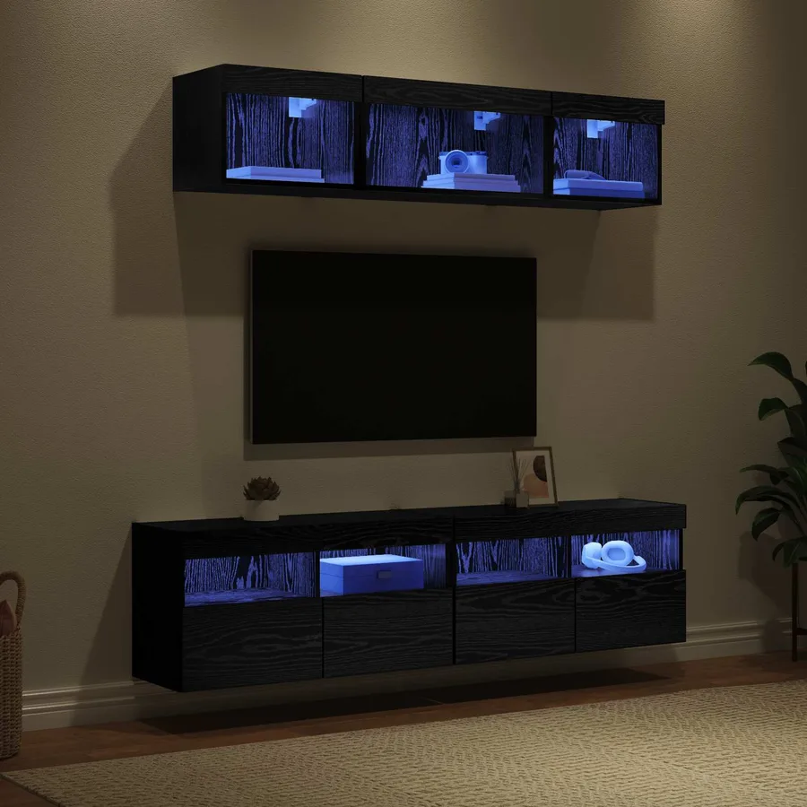 Unités murales TV avec LED 5 pcs Chêne noir 80 x 30 x 40 cm - 5