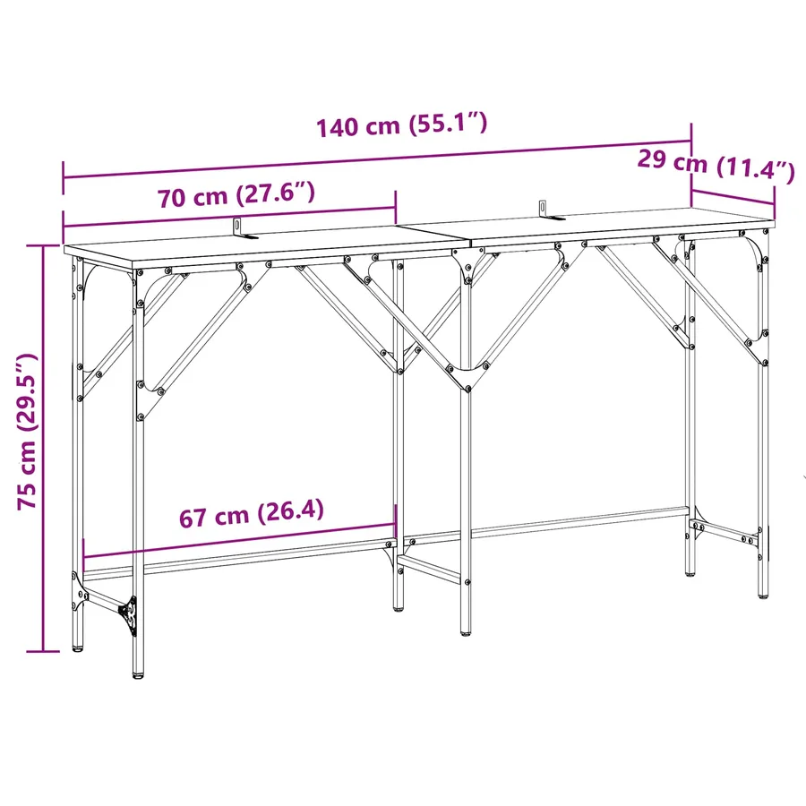 Table console chêne artisanal 140 x 29 x 75 cm - 13