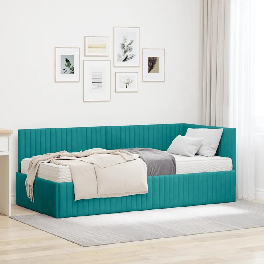 Cadre de lit d'angle avec matelas 2 pcs Turquoise Velours
